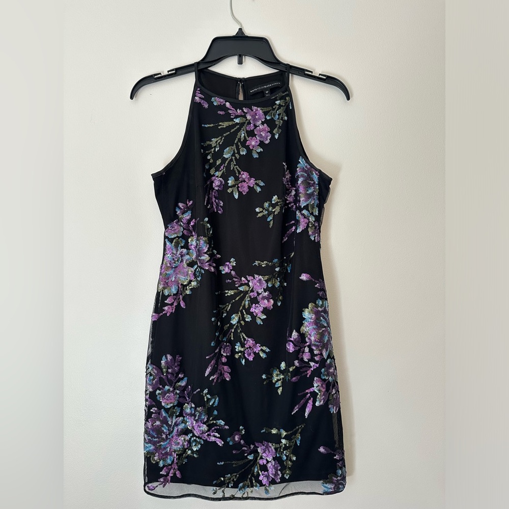 White House Black Market 0P Sequin Detailed Black Dress